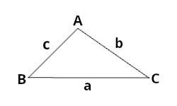 driehoek △ABC en de zijden a, b, c